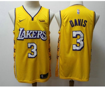 Men's Los Angeles Lakers #3 Anthony Davis Yellow 2020 Nike City Edition Swingman Jersey With The Sponsor Logo