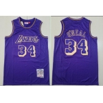 Men's Los Angeles Lakers #34 Shaquille O'neal 1996-97 Purple Hardwood Classics Soul Swingman Throwback Jersey