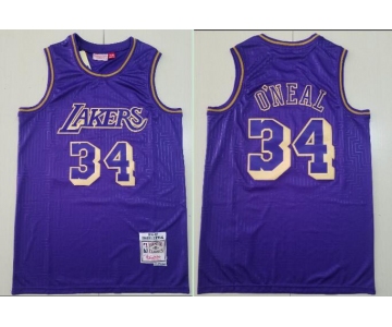 Men's Los Angeles Lakers #34 Shaquille O'neal 1996-97 Purple Hardwood Classics Soul Swingman Throwback Jersey