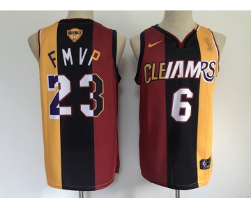 Men's Los Angeles Lakers #6 #23 LeBron James 2020 FMVP Heat Cavaliers Split Dual Number Red Gold Jersey