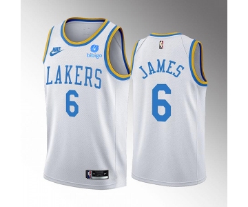 Men's Los Angeles Lakers #6 LeBron James 2022-23 White Classic Edition Stitched Basketball Jersey