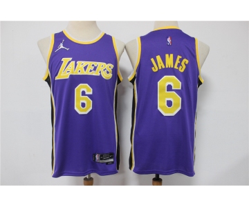 Men's Los Angeles Lakers #6 LeBron James Purple Jordan 75th Anniversary Diamond 2021 Stitched Jersey