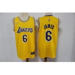 Men's Los Angeles Lakers #6 LeBron James Yellow 75th Anniversary Diamond 2021 Stitched Jersey