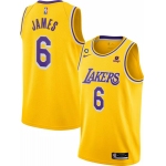 Men's Los Angeles Lakers #6 LeBron James Yellow No.6 Patch Stitched Basketball Jersey