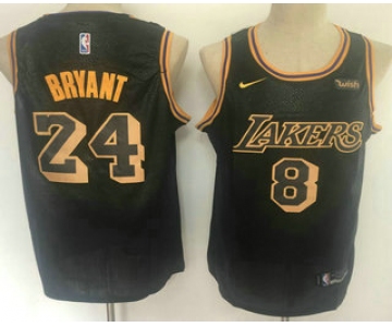 Men's Los Angeles Lakers #8 #24 Kobe Bryant Black 2020 Nike City Edition Wish Patch Stitched Jersey