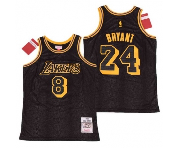 Men's Los Angeles Lakers #8 #24 Kobe Bryant Black Hardwood Classics Soul Swingman Throwback Jersey