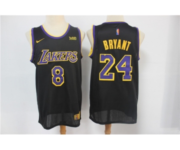 Men's Los Angeles Lakers #8 #24 Kobe Bryant Black Nike Swingman 2021 Earned Edition Stitched Jersey With NEW Sponsor Logo