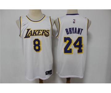 Men's Los Angeles Lakers #8 #24 Kobe Bryant White 75th Anniversary Diamond 2021 Stitched Jersey