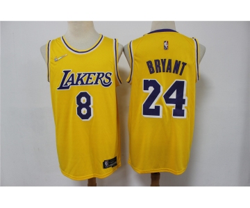 Men's Los Angeles Lakers #8 #24 Kobe Bryant Yellow 75th Anniversary Diamond 2021 Stitched Jersey