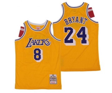 Men's Los Angeles Lakers #8 #24 Kobe Bryant Yellow Hardwood Classics Soul Swingman Throwback Jersey