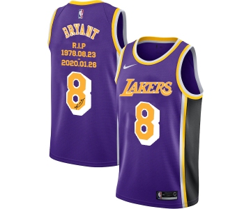 Men's Los Angeles Lakers #8 Kobe Bryant Purple R.I.P Signature Swingman Jerseys