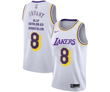 Men's Los Angeles Lakers #8 Kobe Bryant White R.I.P Signature Swingman Jerseys