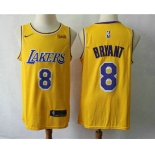 Men's Los Angeles Lakers #8 Kobe Bryant Yellow 2018-2019 Nike Wish Swingman Stitched NBA Jersey