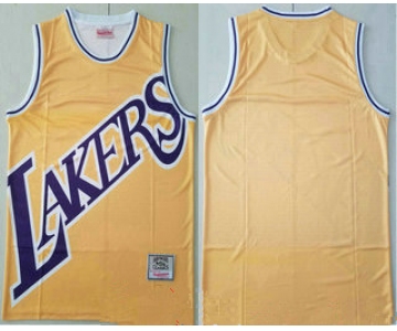 Men's Los Angeles Lakers Yellow Big Face Mitchell Ness Hardwood Classics Soul Swingman Throwback Jersey