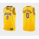 Men's Yellow Los Angeles Lakers #0 Russell Westbrook bibigo Stitched Basketball Jersey