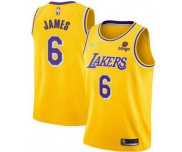 Men's Yellow Los Angeles Lakers #6 LeBron James bibigo Stitched Basketball Jersey