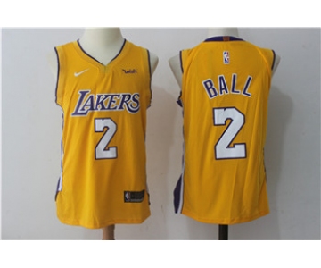 Nike Los Angeles Lakers #2 Lonzo Ball Yellow Stitched NBA Jersey