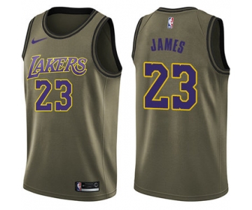 Nike Los Angeles Lakers #23 LeBron James Green NBA Swingman Salute to Service Jersey