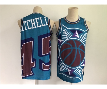 Men's Utah Jazz #45 Donovan Mitchell Blue Big Face Throwback Stitched Jersey