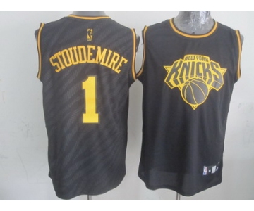 New York Knicks #1 Amare Stoudemire Revolution 30 Swingman 2014 Black With Gold Jersey