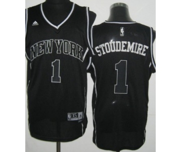 New York Knicks #1 Amare Stoudemire Revolution 30 Swingman All Black With White Jersey