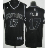 New York Knicks #17 Jeremy Lin Revolution 30 Swingman All Black With White Jersey