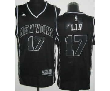 New York Knicks #17 Jeremy Lin Revolution 30 Swingman All Black With White Jersey