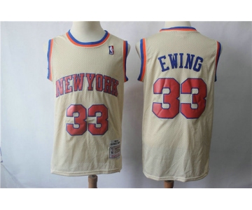New York Knicks #33 Patrick Ewing Cream Throwback Jersey