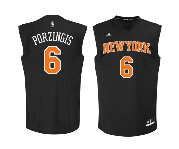 New York Knicks #6 Kristaps Porzingis Black Fashion Replica Jersey