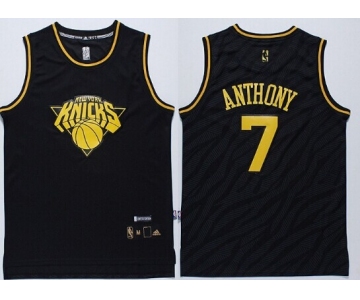 New York Knicks #7 Carmelo Anthony Revolution 30 Swingman 2014 Black With Gold Jersey