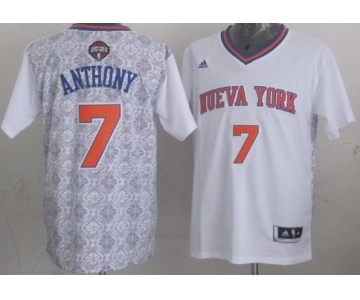 New York Knicks #7 Carmelo Anthony Revolution 30 Swingman 2014 Noche Latina White Jersey