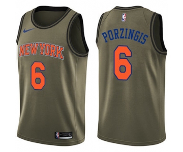 Nike New York Knicks #6 Kristaps Porzingis Green Salute to Service NBA Swingman Jersey