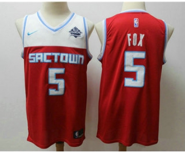 Men's Sacramento Kings #5 De'Aaron Fox Red 2020 Nike City Edition Swingman Jersey With The Sponsor Logo