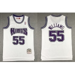 Men's Sacramento Kings #55 Jason Williams 1998-99 White Hardwood Classics Soul Swingman Stitched NBA Throwback Jersey