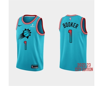 Men's Phoenix Suns #1 Devin Booker 2022-23 Blue City Edition Stitched Basketball Jersey