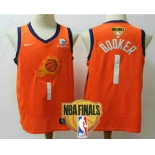 Men's Phoenix Suns #1 Devin Booker NEW Orange 2021 Finals Patch Nike Swingman Stitched NBA Jersey