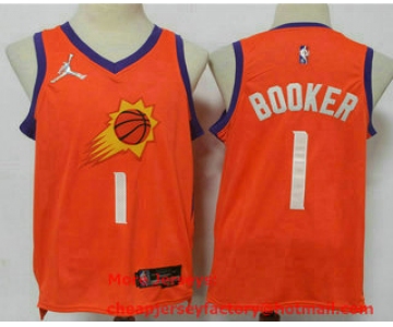 Men's Phoenix Suns #1 Devin Booker Orange Jordan 75th Anniversary Diamond 2021 Stitched Jersey