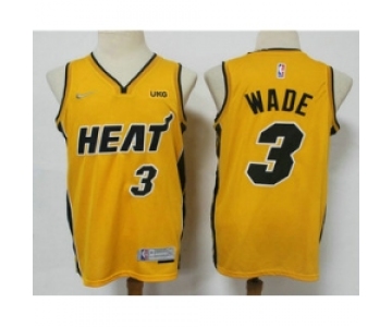 Men Miami Heat 3 Dwyane Wade Yellow Nike Swingman 2021 Earned Edition Stitched Jersey With NEW Sponsor Logo