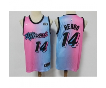 Men Nike Miami Heat 14 Tyler Herro Blue Pink Nike 2021 City Edition Swingman Jersey