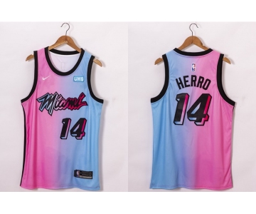 Men's Miami Heat #14 Tyler Herro Pink Blue 2021 Nike City Edition Swingman Jersey