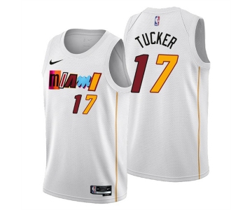 Men's Miami Heat #17 P.J. Tucker 2022-23 White City Edition Stitched Jersey