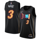 Men's Miami Heat #3 Dwyane Wade 75th Anniversary Black 2021-2022 City Edition Stitched Jersey