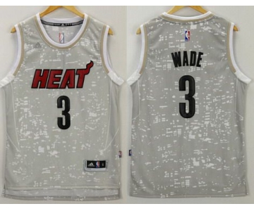 Men's Miami Heat #3 Dwyane Wade Adidas 2015 Gray City Lights Swingman Jersey