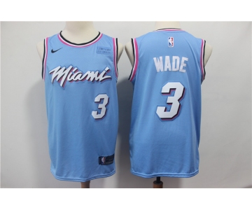 Men's Miami Heat #3 Dwyane Wade Light Blue Nike Swingman 2018 playoffs Earned Edition Stitched Jersey With The Sponsor Logo