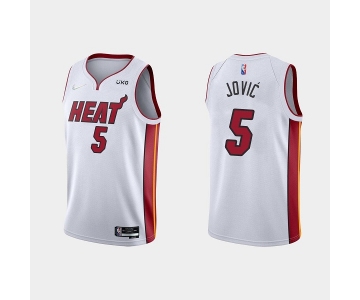 Men's Miami Heat #5 Nikola Jovic 2022 White Stitched Basketball Jersey