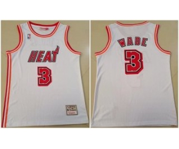 Men's White Miami Heat #3 Dwyane Wade Throwback Stitched Basketball Jersey