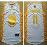 Golden State Warriors #11 Klay Thompson 2015 NBA Final Game Gold Name White Jersey