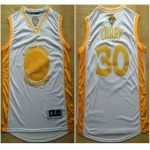 Golden State Warriors #30 Stephen Curry 2015 NBA Final Game Gold Name White Jersey