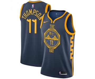 Men's Golden State Warriors #11 Authentic Klay Thompson Navy Blue City Edition Nike NBA Jersey