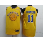 Men's Golden State Warriors #11 Klay Thompson Yellow Throwback Nike Authentic Jersey